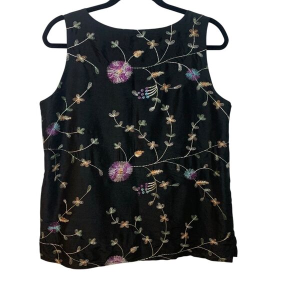 Anne Carson Womens Silk Sleeveless Floral Embroidered Top M Fairy Party Travel - Picture 5 of 6